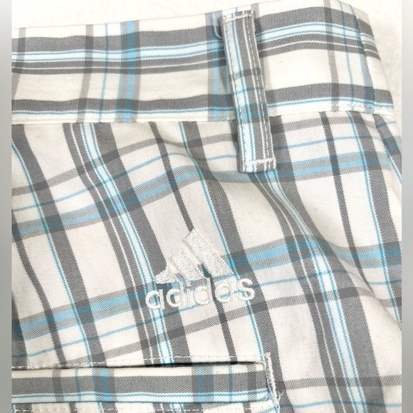 ADIDAS Men’s Flat Front Shorts Blue Gray Plaid Casual Size 35‎ Athleisure Golf - Picture 6 of 14